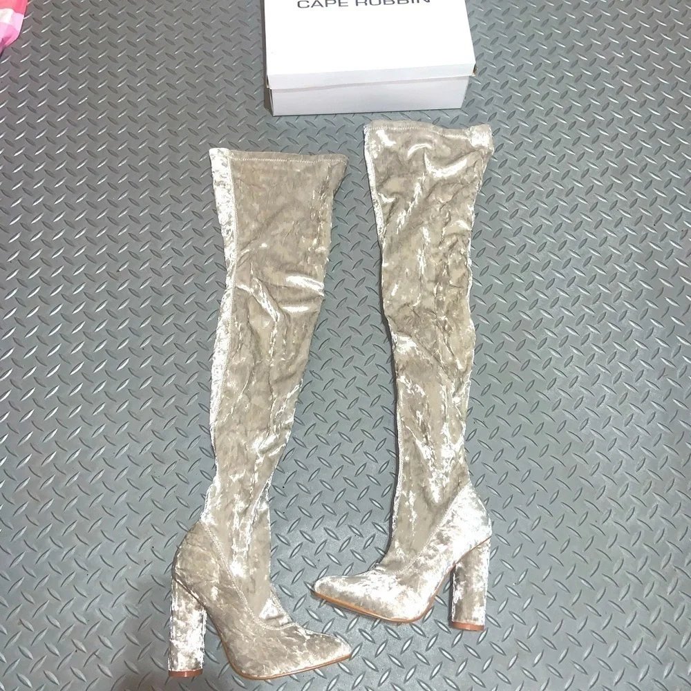 Silver velvet over the knee boots  boho spring gray party night out evening sexy